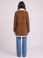 Sherlyn Double-Breasted Sherpa Coat – Faux Suede Fleece Lined Women Longline Winter Coat