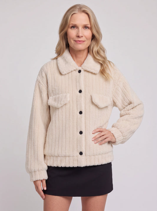 Boucara Oversized Shacket – Teddy Fleece Button Front Women Casual Streetwear Workwear Oversized Jacket