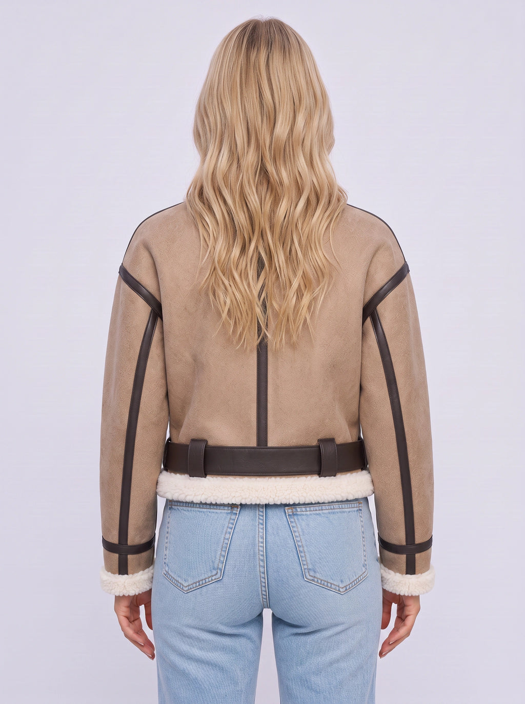 Berlieta Faux Shearling Aviator Jacket – Women Cropped Biker Leather Trim Winter Outerwear Jacket