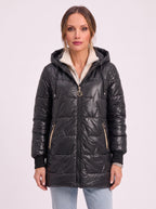 Quiltera Longline Hooded Puffer Jacket – Black Puffer Coat Women Ladies Longline Winter Hood Jacket