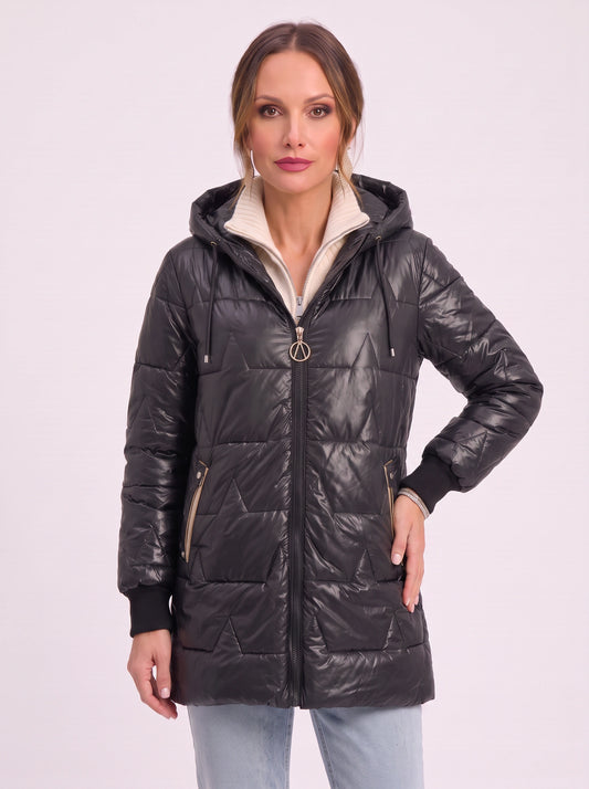 Quiltera Longline Hooded Puffer Jacket – Black Puffer Coat Women Ladies Longline Winter Hood Jacket