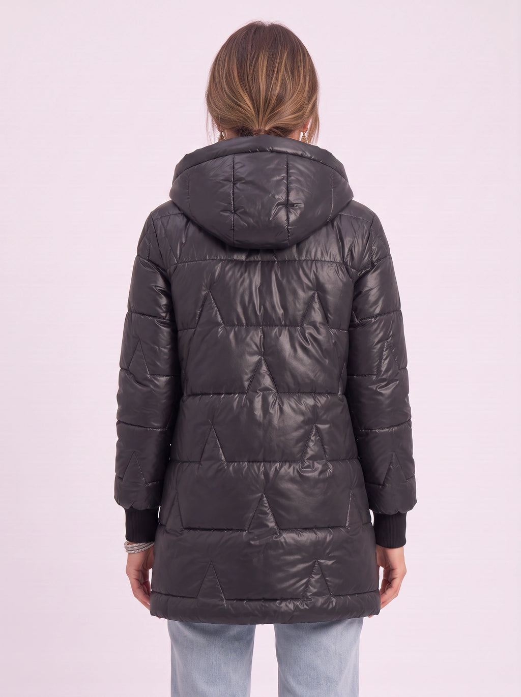 Quiltera Longline Hooded Puffer Jacket – Black Puffer Coat Women Ladies Longline Winter Hood Jacket