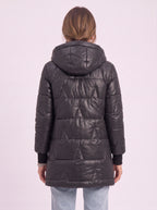Quiltera Longline Hooded Puffer Jacket – Black Puffer Coat Women Ladies Longline Winter Hood Jacket