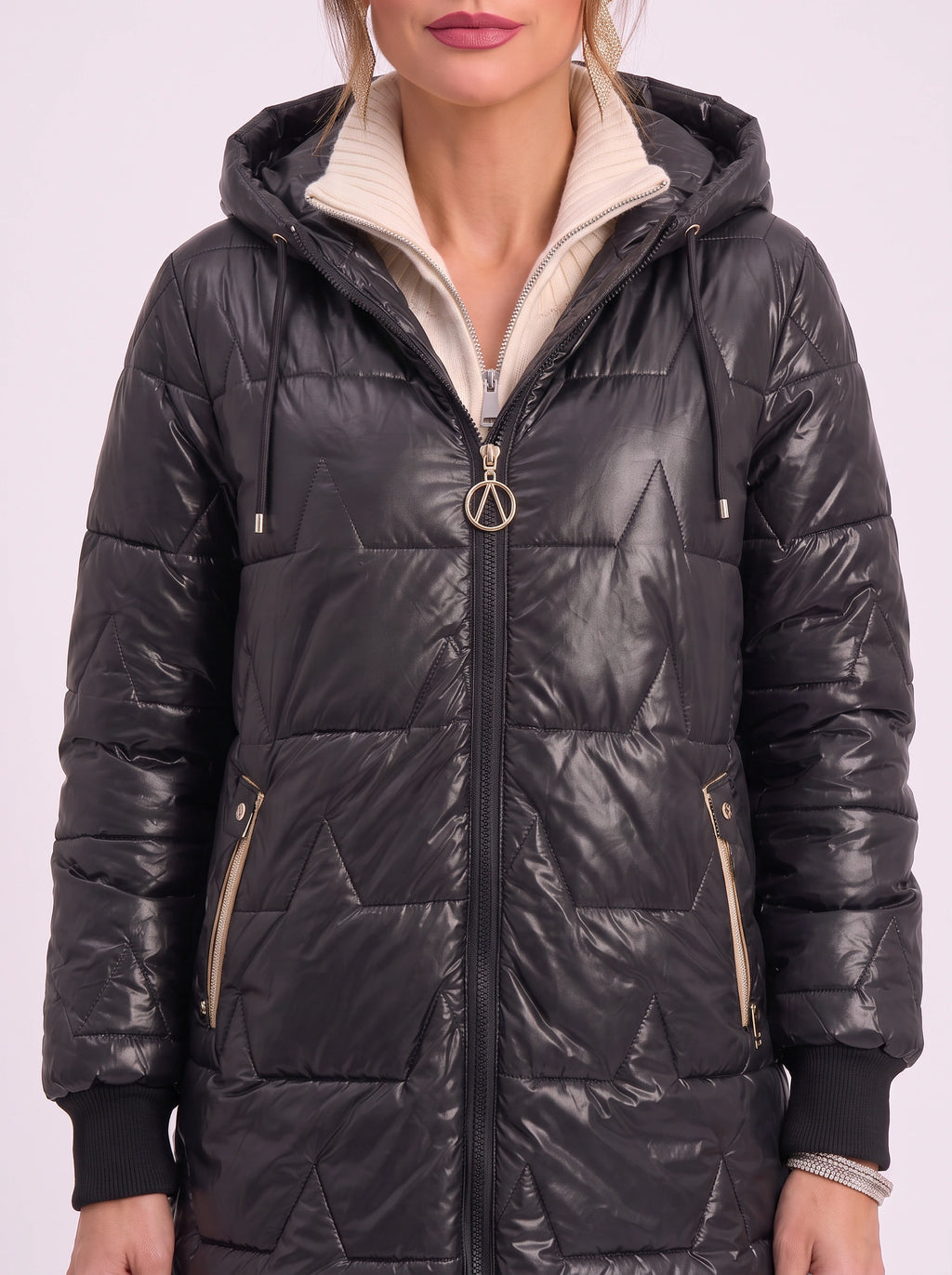 Quiltera Longline Hooded Puffer Jacket – Black Puffer Coat Women Ladies Longline Winter Hood Jacket