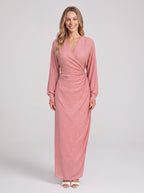Volatta Wrap Maxi Dress – Long Sleeve Women Wedding Guest Party Formal Evening Elegant Maxi Dress