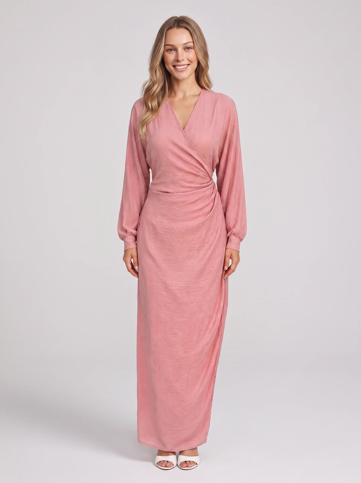 Volatta Wrap Maxi Dress – Long Sleeve Women Wedding Guest Party Formal Evening Elegant Maxi Dress