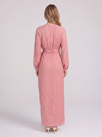 Volatta Wrap Maxi Dress – Long Sleeve Women Wedding Guest Party Formal Evening Elegant Maxi Dress