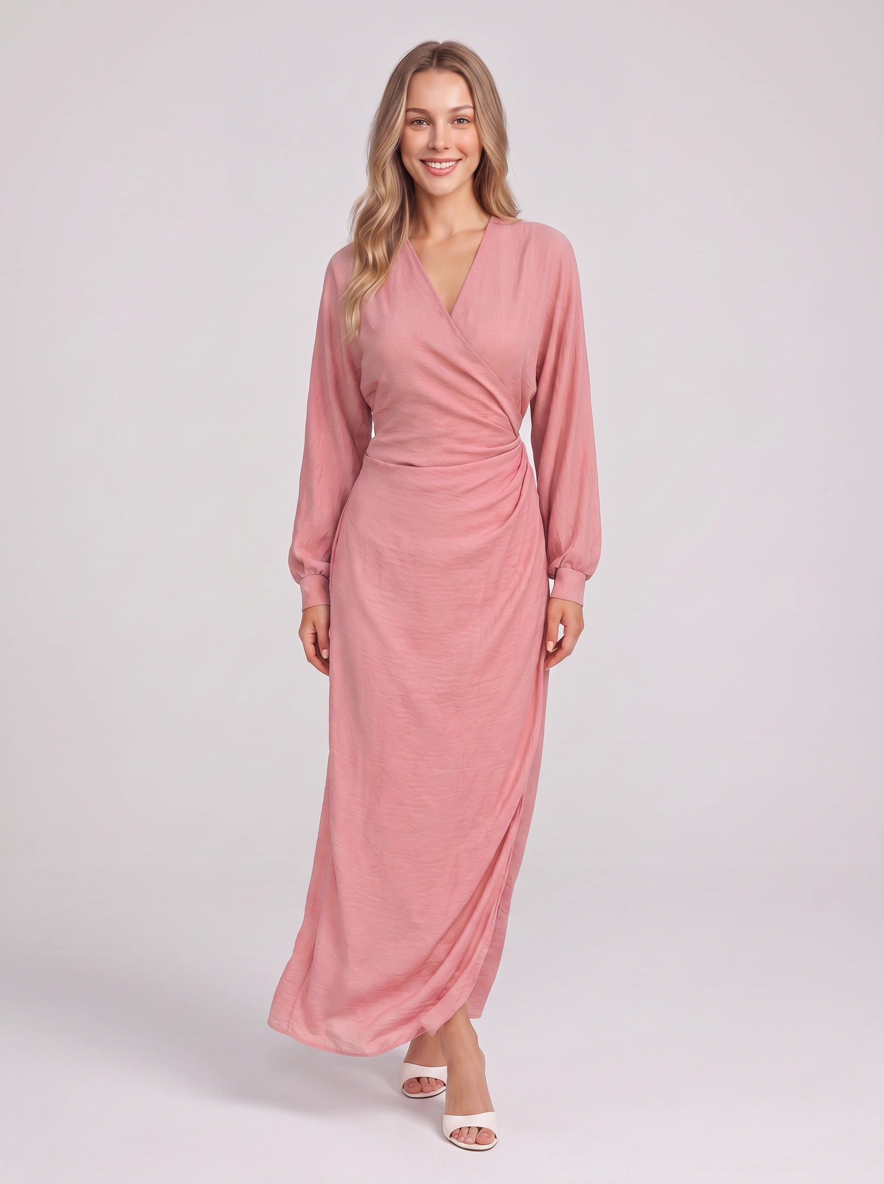 Volatta Wrap Maxi Dress – Long Sleeve Women Wedding Guest Party Formal Evening Elegant Maxi Dress