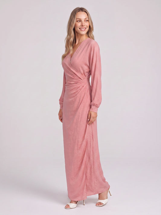 Volatta Wrap Maxi Dress – Long Sleeve Women Wedding Guest Party Formal Evening Elegant Maxi Dress