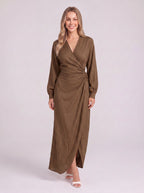 Volatta Wrap Maxi Dress – Long Sleeve Women Wedding Guest Party Formal Evening Elegant Maxi Dress