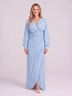Volatta Wrap Maxi Dress – Long Sleeve Women Wedding Guest Party Formal Evening Elegant Maxi Dress