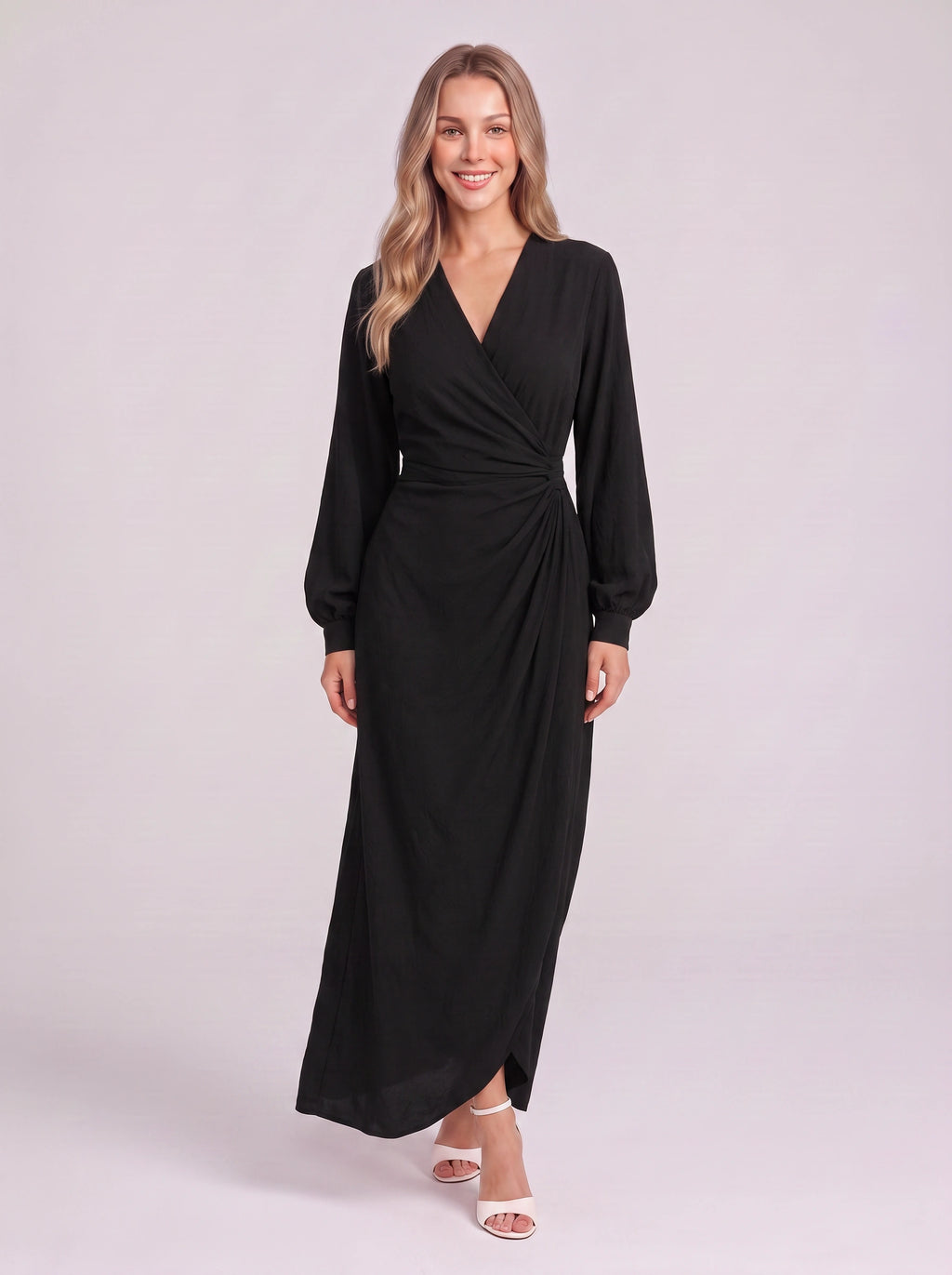 Volatta Wrap Maxi Dress – Long Sleeve Women Wedding Guest Party Formal Evening Elegant Maxi Dress