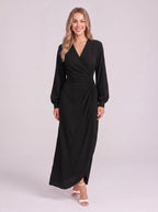 Volatta Wrap Maxi Dress – Long Sleeve Women Wedding Guest Party Formal Evening Elegant Maxi Dress