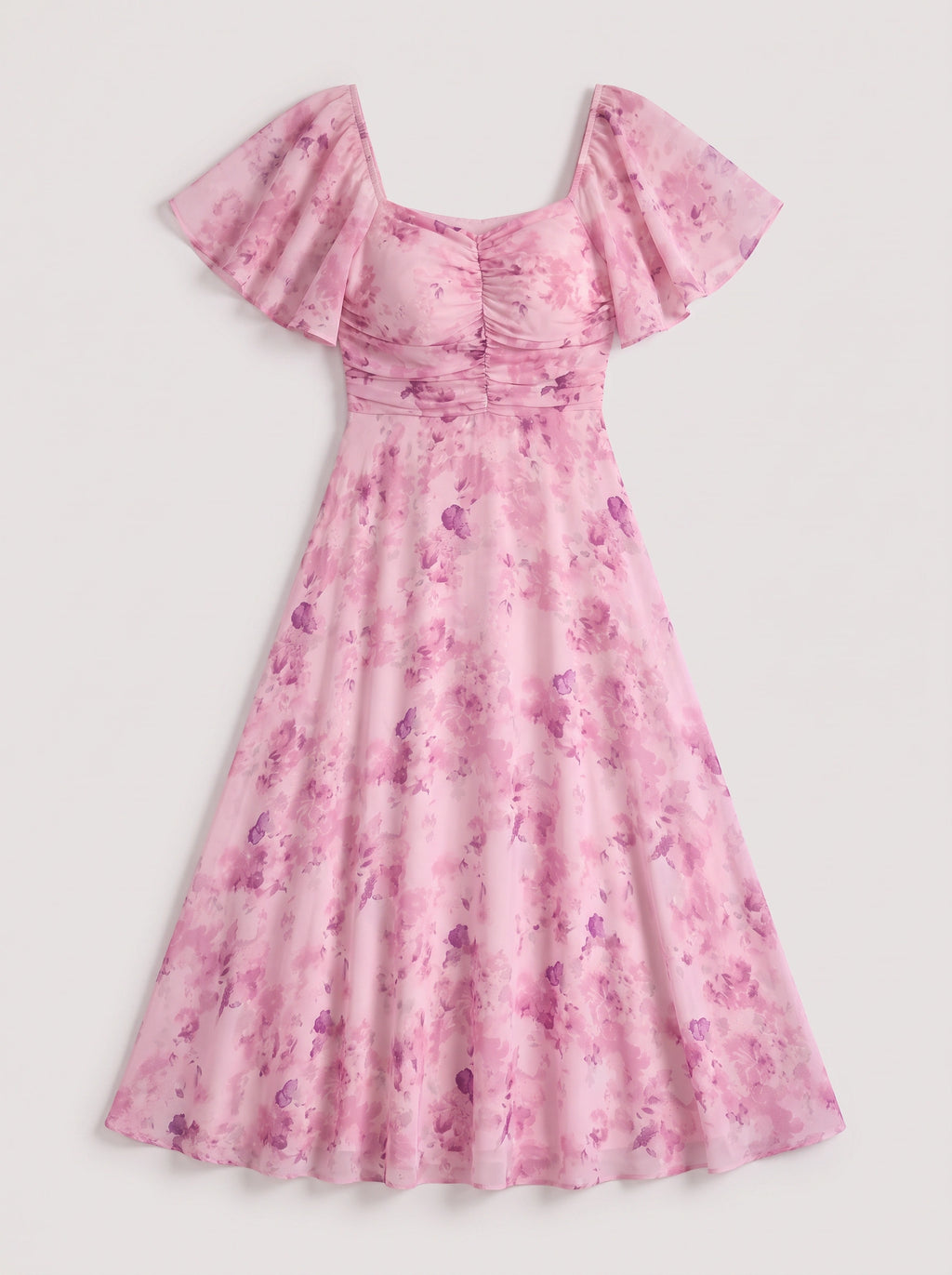 Petalia Flutter Sleeve Maxi Dress – Floral Pink Maxi Dress Women Wedding Guest Formal Evening Long Dress