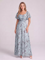 Petalia Flutter Sleeve Maxi Dress – Floral Pink Maxi Dress Women Wedding Guest Formal Evening Long Dress