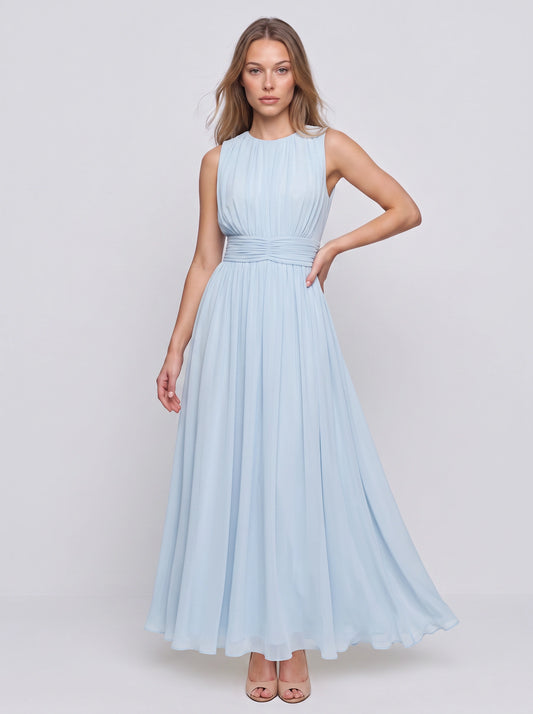 Cintura Gathered Waist Maxi Dress – Chiffon Bridesmaid Wedding Guest Women Formal Evening Sleeveless Maxi Dress
