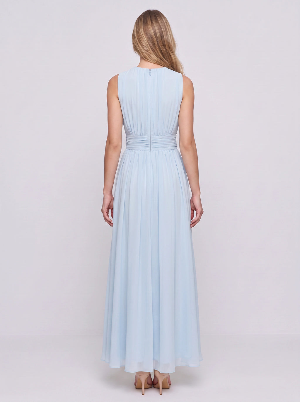 Cintura Gathered Waist Maxi Dress – Chiffon Bridesmaid Wedding Guest Women Formal Evening Sleeveless Maxi Dress