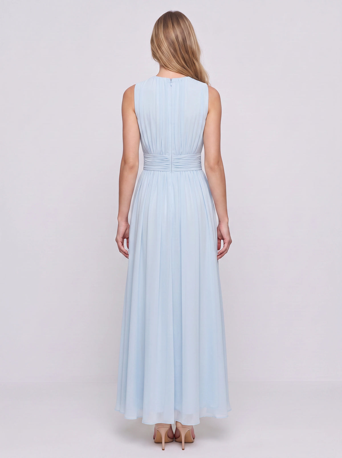 Cintura Gathered Waist Maxi Dress – Chiffon Bridesmaid Wedding Guest Women Formal Evening Sleeveless Maxi Dress