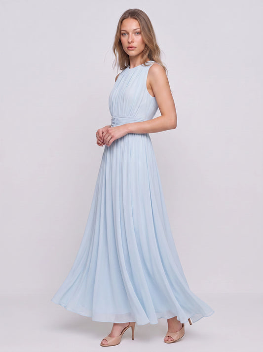 Cintura Gathered Waist Maxi Dress – Chiffon Bridesmaid Wedding Guest Women Formal Evening Sleeveless Maxi Dress