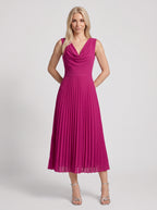 Drapena Cowl Neck Pleated Maxi Dress – Sleeveless Elegant Evening Women Formal Wedding Guest Maxi Dress