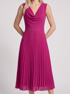Drapena Cowl Neck Pleated Maxi Dress – Sleeveless Elegant Evening Women Formal Wedding Guest Maxi Dress