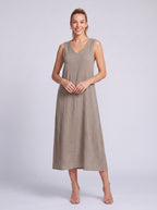 Lincora V-Neck Sleeveless Maxi Dress – Linen Maxi Dress Women Summer Beach Holiday Casual Boho Dress