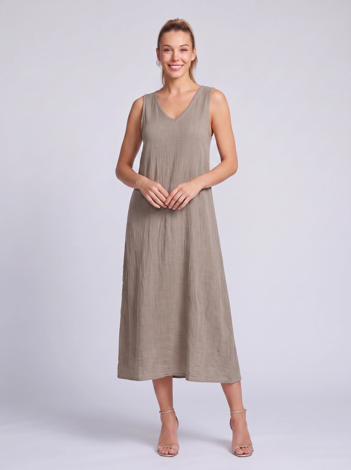 Lincora V-Neck Sleeveless Maxi Dress – Linen Maxi Dress Women Summer Beach Holiday Casual Boho Dress