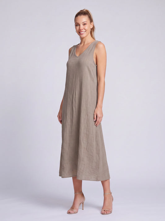 Lincora V-Neck Sleeveless Maxi Dress – Linen Maxi Dress Women Summer Beach Holiday Casual Boho Dress