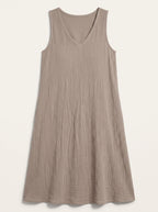 Lincora V-Neck Sleeveless Maxi Dress – Linen Maxi Dress Women Summer Beach Holiday Casual Boho Dress
