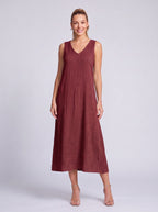 Lincora V-Neck Sleeveless Maxi Dress – Linen Maxi Dress Women Summer Beach Holiday Casual Boho Dress
