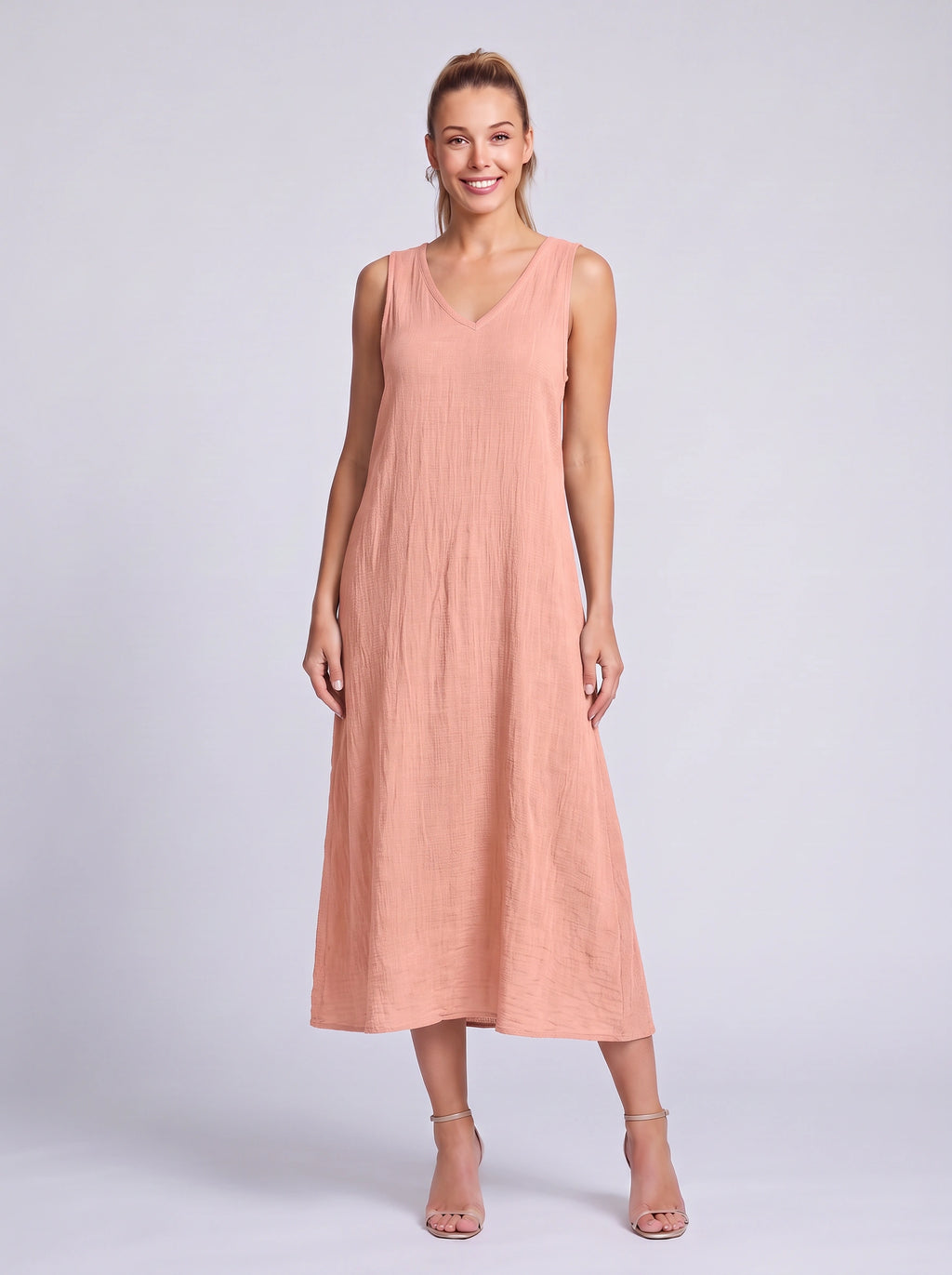 Lincora V-Neck Sleeveless Maxi Dress – Linen Maxi Dress Women Summer Beach Holiday Casual Boho Dress