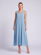 Lincora V-Neck Sleeveless Maxi Dress – Linen Maxi Dress Women Summer Beach Holiday Casual Boho Dress