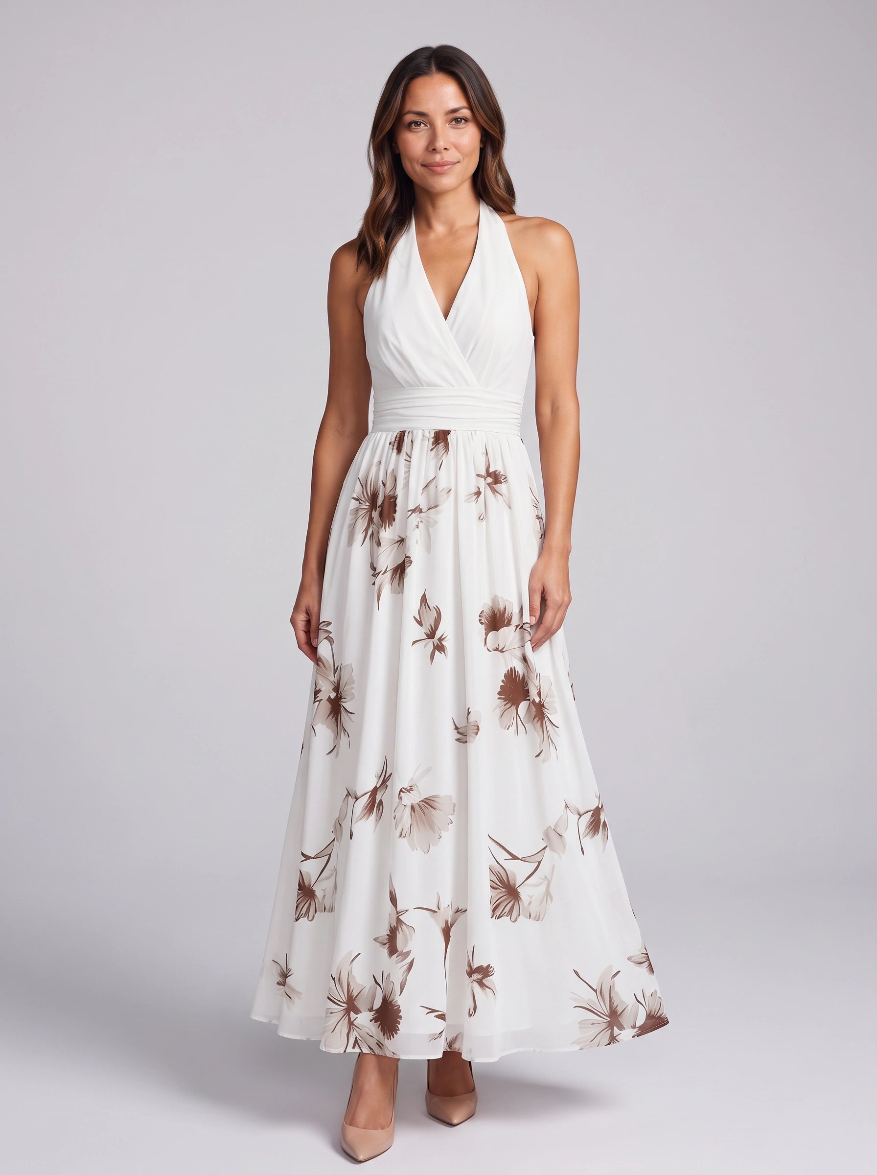 Florisk V-Neck Wrap Maxi Dress – Floral Print Wedding Guest Women Summer Elegant Formal White Maxi Dress