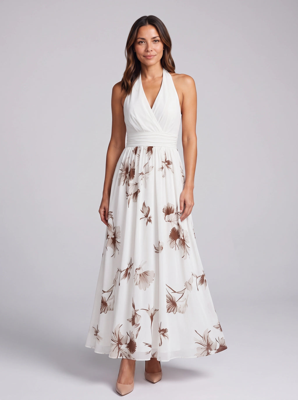 Florisk V-Neck Wrap Maxi Dress – Floral Print Wedding Guest Women Summer Elegant Formal White Maxi Dress