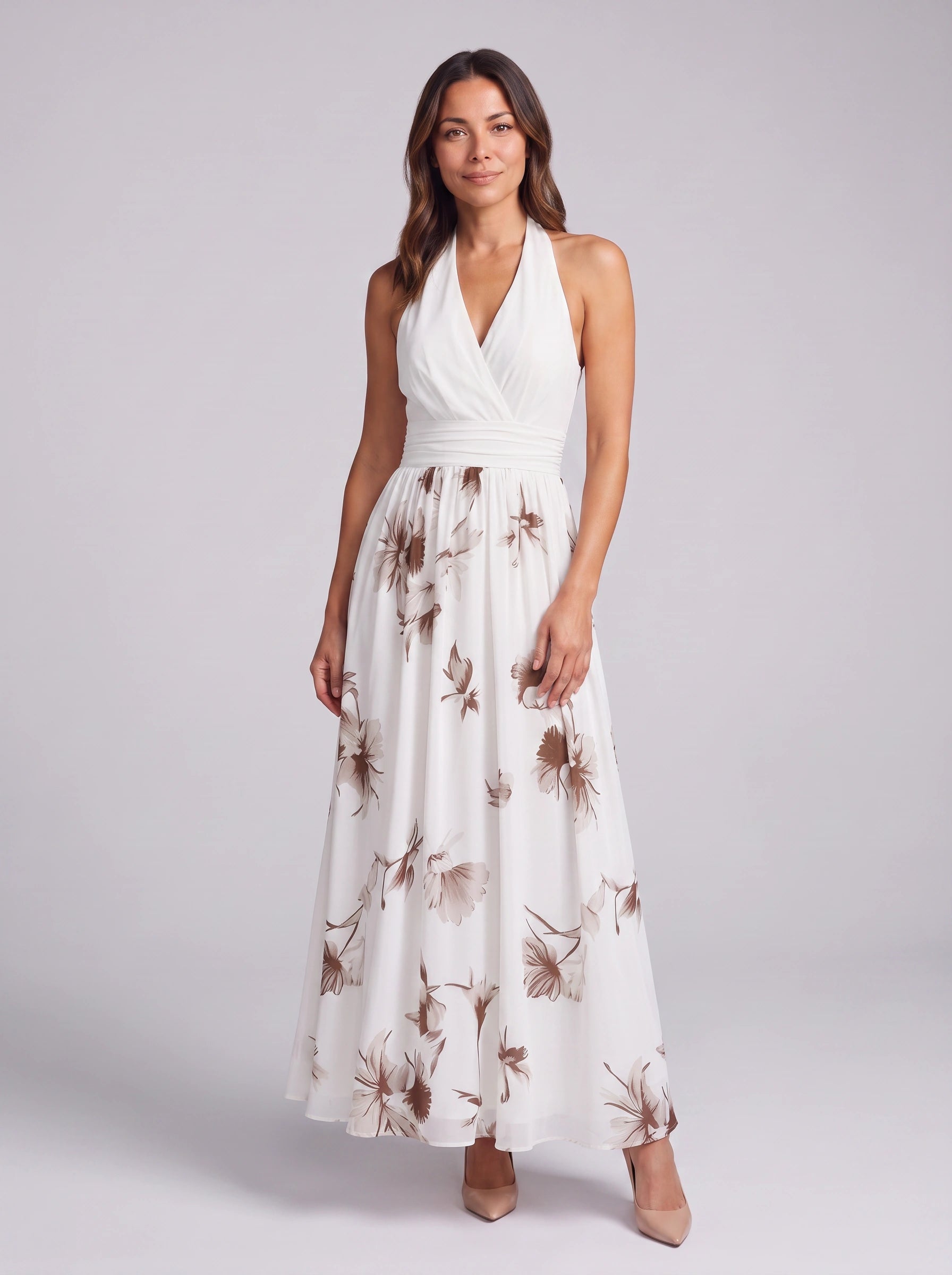 Florisk V-Neck Wrap Maxi Dress – Floral Print Wedding Guest Women Summer Elegant Formal White Maxi Dress
