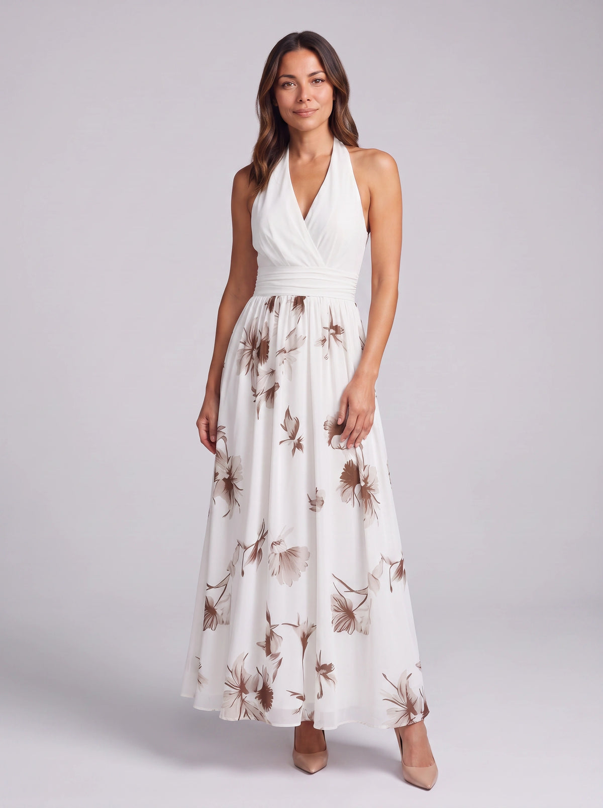 Florisk V-Neck Wrap Maxi Dress – Floral Print Wedding Guest Women Summer Elegant Formal White Maxi Dress