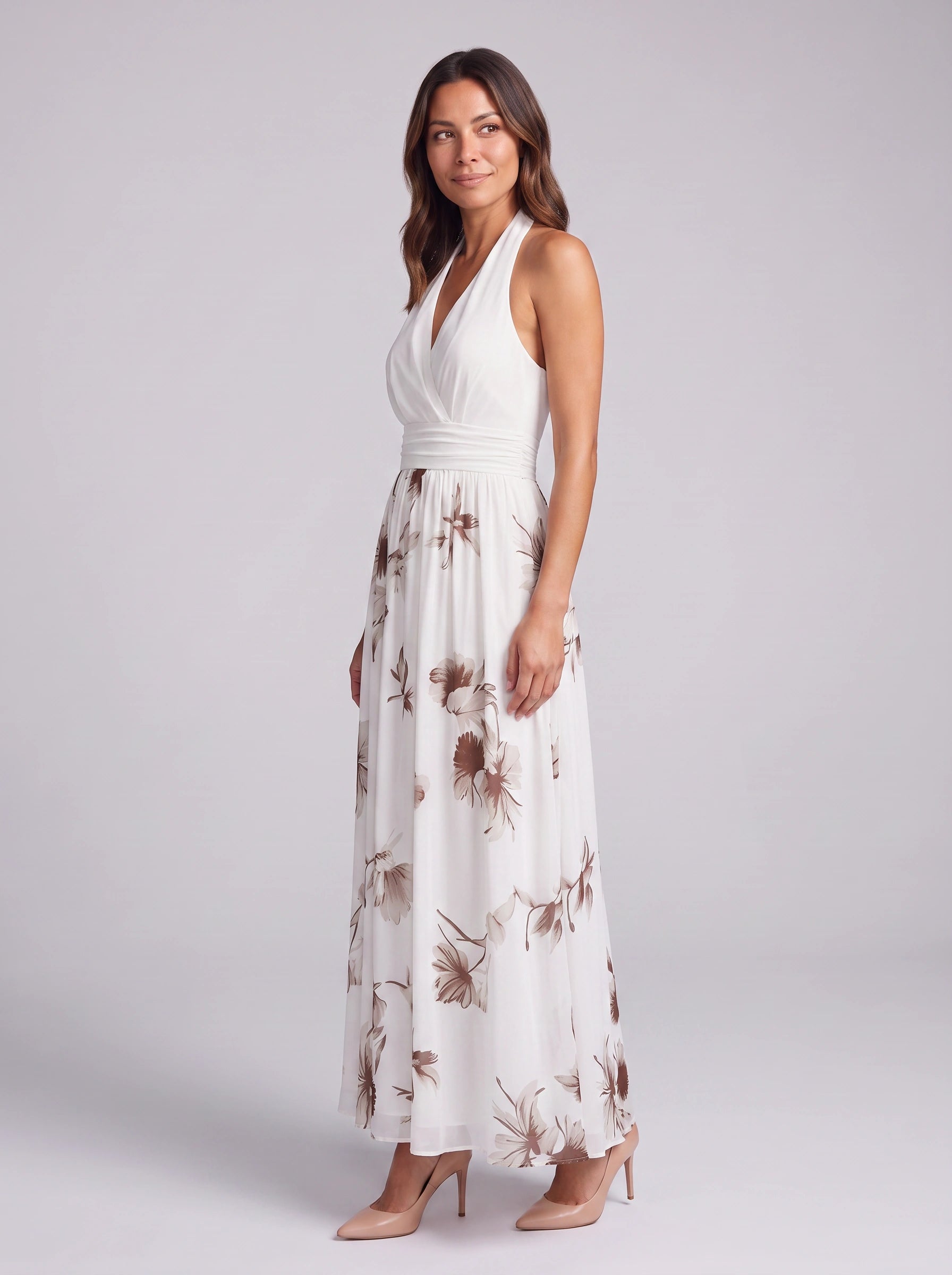 Florisk V-Neck Wrap Maxi Dress – Floral Print Wedding Guest Women Summer Elegant Formal White Maxi Dress