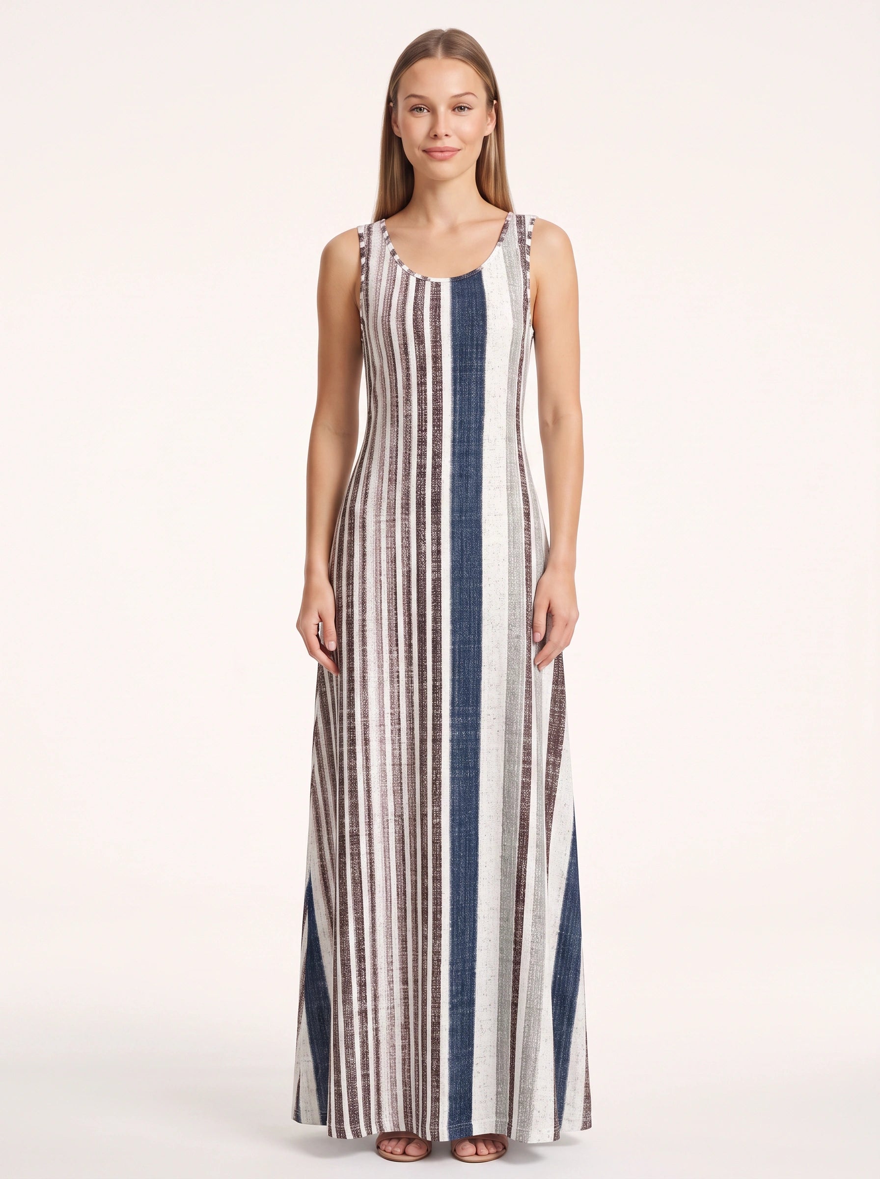 Brigata Striped Linen Maxi Dress – Sleeveless Women Summer Holiday Beach Casual Boho Striped Maxi Dress