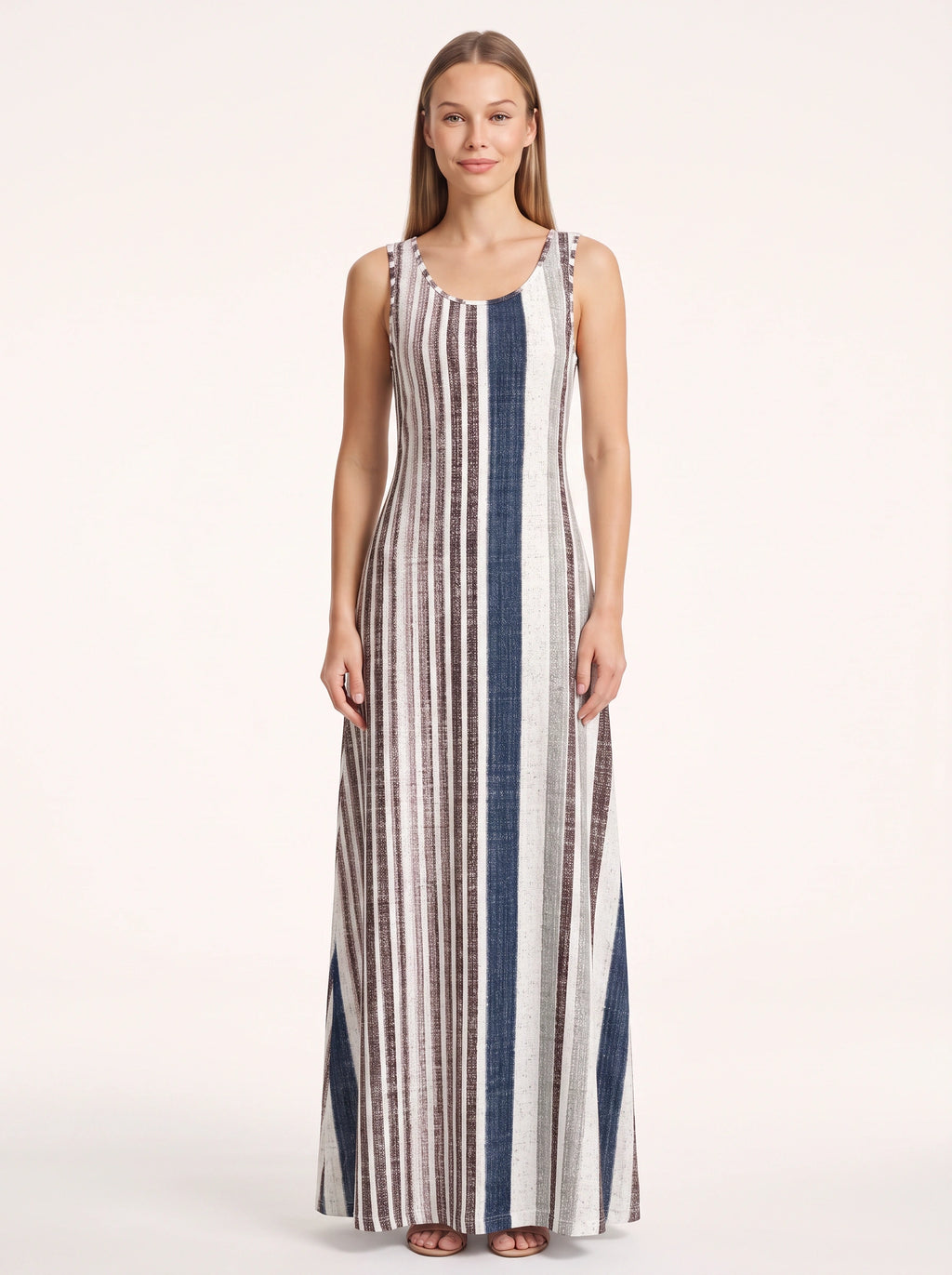 Brigata Striped Linen Maxi Dress – Sleeveless Women Summer Holiday Beach Casual Boho Striped Maxi Dress