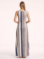 Brigata Striped Linen Maxi Dress – Sleeveless Women Summer Holiday Beach Casual Boho Striped Maxi Dress