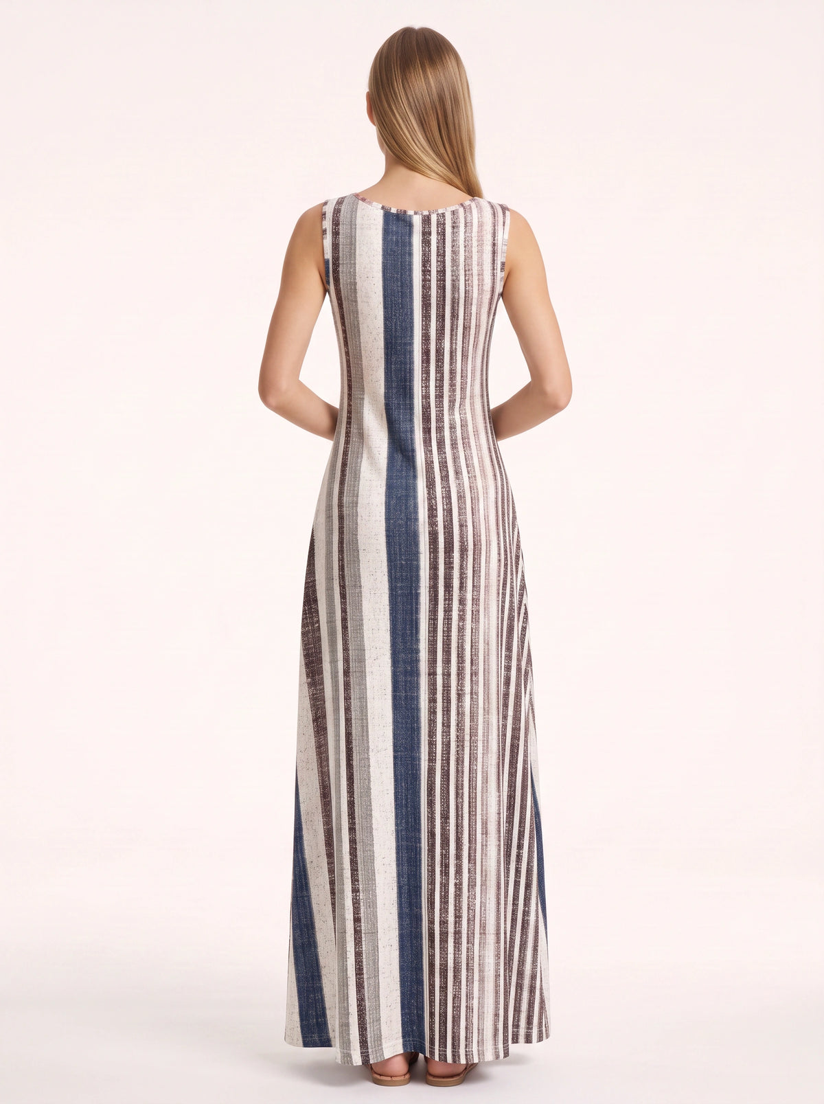 Brigata Striped Linen Maxi Dress – Sleeveless Women Summer Holiday Beach Casual Boho Striped Maxi Dress