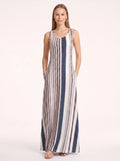Brigata Striped Linen Maxi Dress – Sleeveless Women Summer Holiday Beach Casual Boho Striped Maxi Dress
