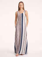 Brigata Striped Linen Maxi Dress – Sleeveless Women Summer Holiday Beach Casual Boho Striped Maxi Dress