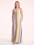 Brigata Striped Linen Maxi Dress – Sleeveless Women Summer Holiday Beach Casual Boho Striped Maxi Dress