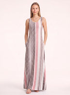 Brigata Striped Linen Maxi Dress – Sleeveless Women Summer Holiday Beach Casual Boho Striped Maxi Dress