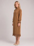 Frinara Turtleneck Fringe Midi Dress – Women Casual Autumn Winter Long Sleeve Lounge Midi Dress