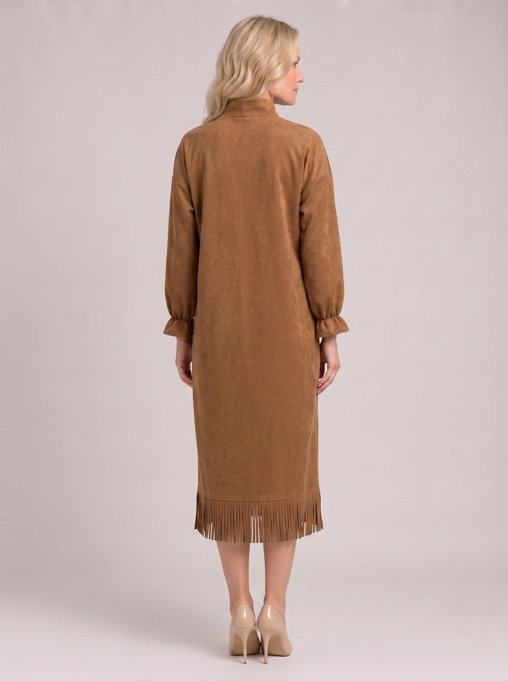 Frinara Turtleneck Fringe Midi Dress – Women Casual Autumn Winter Long Sleeve Lounge Midi Dress