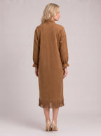 Frinara Turtleneck Fringe Midi Dress – Women Casual Autumn Winter Long Sleeve Lounge Midi Dress