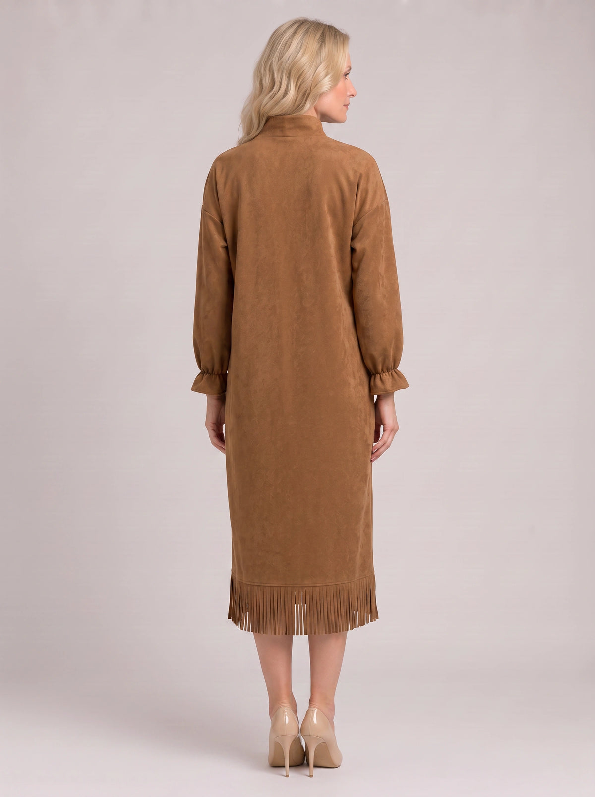 Frinara Turtleneck Fringe Midi Dress – Women Casual Autumn Winter Long Sleeve Lounge Midi Dress