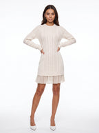 Trenza Cable Knit Sweater Mini Dress – Women Knitted Jumper Dress Long Sleeve Pleated Hem Cable Knit Dress
